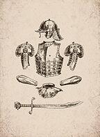 Engraved Renaissance Cuirass, Helmet, and Sword Elements Historical Engraving, Digitally Remastered and Enhanced [IBR125421674]
