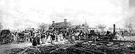 The historic maiden voyage of the legendary DeWitt Clinton steam locomotive on August 9, 1831. This was the first regular journey of a steam-powered passenger train in the state of New York, on the route between Albany and Schenectady, American history, a [IBR125423509]