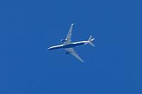 Airbus A350 jet commercial passenger aircraft of British airways airline flying in a blue sky, England, United Kingdom [IBR125423510]