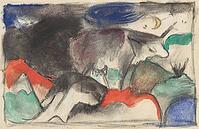 Red Cow, 1913, artwork by Franz Moritz Wilhelm Marc (born 8 February 1880 in Munich, died 4 March 1916 in Braquis near Verdun, France), German painter, draughtsman and printmaker. He is regarded as one of the most important Expressionist painters in Germa [IBR125424487]