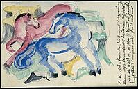 Red and Blue Horse, 1913, artwork by Franz Moritz Wilhelm Marc (born 8 February 1880 in Munich, died 4 March 1916 in Braquis near Verdun, France), a German painter, draughtsman and printmaker. He is regarded as one of the most important painters of Expres [IBR125424494]