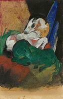 Green and White Horse, 1913, artwork by Franz Moritz Wilhelm Marc (born 8 February 1880 in Munich, died 4 March 1916 in Braquis near Verdun, France), German painter, draughtsman and graphic artist. He is regarded as one of the most important painters of E [IBR125424509]