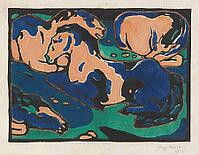 Resting Horses, 1911, artwork by Franz Moritz Wilhelm Marc (born 8 February 1880 in Munich, died 4 March 1916 in Braquis near Verdun, France), German painter, draughtsman and graphic artist. He is regarded as one of the most important painters of Expressi [IBR125424541]
