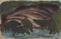 Wild Boars in the Water, 1910–1911, artwork by Franz Moritz Wilhelm Marc (born 8 February 1880 in Munich, died 4 March 1916 in Braquis near Verdun, France), German painter, draughtsman and graphic artist. He is regarded as one of the most important painte [IBR125424560]
