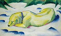 Dog Lying in the Snow, c. 1911, artwork by Franz Moritz Wilhelm Marc (born 8 February 1880 in Munich, died 4 March 1916 in Braquis near Verdun, France), German painter, draughtsman and printmaker. He is regarded as one of the most significant painters of  [IBR125424563]