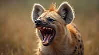 A ferocious spotted laughing hyena on the plains of Africa. A wild animal. Carnivorous predator, AI generated [IBR125424573]