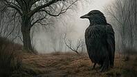 An ominous crow or raven in an eerie setting, AI generated [IBR125424576]