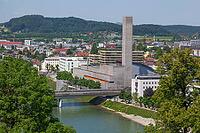 Tower of the Salzburg-Mitte power plant of Salzburg AG and river Salzach, City of Salzburg, Salzburg, Salzburger Land, Austria [IBR125436253]
