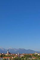 Panoramic view of the old town with the Alps in the background, Kranj, Upper Carniola, Slovenia [IBR125436273]