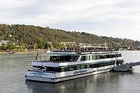 Sightseeing boat town of Vallendar at the pier on the Rhine, Koblenz, Germany [IBR125448830]