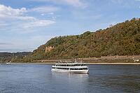 Tourists on an excursion boat in summery autumn weather on the Moselle, Koblenz, Germany [IBR125448848]