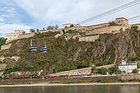 Cable car gondolas across the Rhine to the historic Ehrenbreitstein Fortress, tourist attraction, UNESCO World Heritage Site Upper Middle Rhine Valley, Koblenz, Germany [IBR125448865]