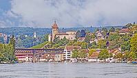 View over the Rhine to the old town with the fortress Munot [IBR125462039]