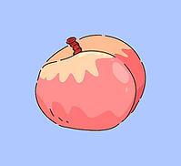 A charming and cute cartoon peach character with a vibrant design set against a soft blue background [IBR125462051]