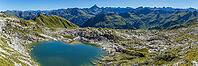 Mountain panorama over Laufbichlsee, behind it the Hochvogel, 2592m, Allgäu Alps, Allgäu, Bavaria, Germany [IBR125462059]