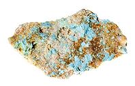 Mineral specimens from geological collection - Armenian natural turquoise on rock isolated on white background of Alaverdi, Armenia [IBR125462111]