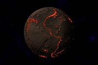 Earth without water and plants, North and South America. Along the tectonic plates cracks with rising magma [IBR125462125]