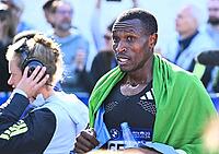 27 September 2026, Athletics: BMW Berlin Marathon 2026, from left: Gabriel Gerald Geay (TAN) finishes third in the 2026 BMW Berlin Marathon [IBR113453131]