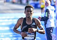 27 September 2026, Athletics: BMW Berlin Marathon 2026, from left: Haftom Welday, the first German to finish (2:08:25) at the 2026 BMW BERLIN MARATHON [IBR113453140]
