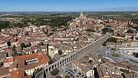 Spain, Segovia, panoramic aerial view, aqueduct, cityscape [IBR125492341]