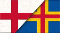 Double flag of England and Aland Islands on fabric texture. Flag of England and Aland Islands - 3D illustration. Two flag together on fabric textures. English and Alandic flag in one. English - Aland Islands relations [IBR125492378]