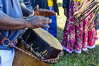 Atabaque of African origin played in a presentation of Brazilian popular culture [IBR125492400]