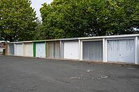 Several garages next to each other, Garagenhof, Soest, Wesrtfalen, North Rhine-Westphalia, Germany [IBR125501621]