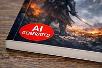 AI Generated sticker on fantasy book cover representing artificial intelligence replacing authors. Generative Ai [IBR125502125]
