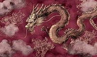 A majestic Chinese dragon on a crimson background adorned with a swirling cloud pattern, AI generated [IBR125502188]