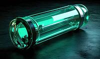 Energy cell representing green hydrogen, silver and neon green reflections, AI generated [IBR125502204]