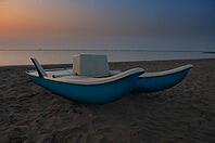 Sunrise on a beach over the Adriatic Sea, Punta Marina, Ravenna, Emilia-Romagna, Italy [IBR125521097]