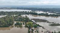 Flooded house river flood drones air after water consequences damaged anger barrier rain threat houses buildings villages cars infrastructure surrounding destroyed rain fence Europe disaster disaster disaster disaster atmospheric rainfall, agriculture ind [IBR125536440]