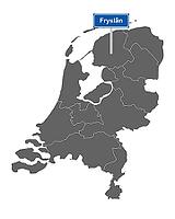 Map of the Netherlands with town sign Fryslan - map of the Netherlands with street sign Fryslan [IBR125557577]