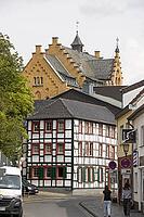 Historic half-timbered house in front of the former monastery, Mechernich-Kommern, North Rhine-Westphalia, Germany [IBR125557580]