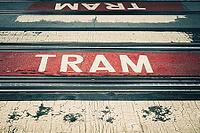 View of pedestrian crossing a tram bed [IBR125557608]