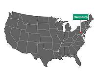 Harrisburg Ortsschild und Karte der USA - Harrisburg city limit sign and map of USA [IBR125565999]