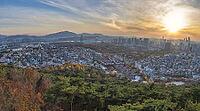 Seoul South Korea sunset panorama city skyline and Han River view from Namsan Mountain in autumn [IBR125566042]