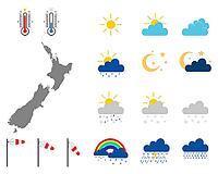 Map of Neusseland with weather symbols - Map of New Zealand with weather icons [IBR125566052]