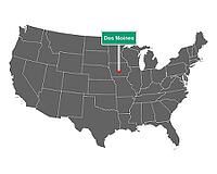 Des Moines town sign and map of USA - Des Moines city limit sign and map of USA [IBR125566085]