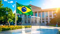 Clear ballot box for brazilian presidential election outdoors on sunny day, AI generated [IBR125592671]