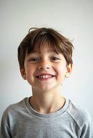 Young boy with toothy smile, showcasing Genuine Happiness and positive emotions in a simple studio setting, AI generated [IBR125592677]