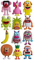 A grid of nine colorful, goofy cartoon monster characters with oversized eyes, exaggerated smiles, and playful fruit-inspired designs. AI generated [IBR125592716]