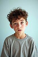 Portrait of disgusted child expressing negative emotions on light background, AI generated [IBR125592734]