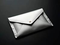 Closed silver envelope on a black table, representing style and sophistication, AI generated [IBR125636892]