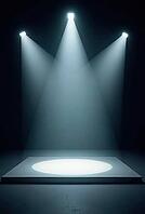 Three spotlights illuminating an empty stage in a dark room, creating a dramatic atmosphere, AI generated [IBR125636902]