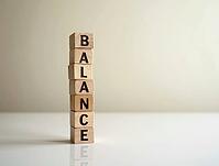 Wooden blocks stacked vertically, spelling the word balance, on a reflective white surface, emphasizing stability and equilibrium, AI generated [IBR125636924]