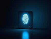 Illuminated fingerprint scanner representing advanced biometric surveillance technology, AI generated [IBR125636932]