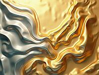Smooth golden and silver liquid metal mixing and flowing, creating a luxurious and elegant abstract background, AI generated [IBR125645858]