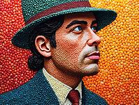Detailed mosaic portrait using colorful jelly beans on a vibrant background, AI generated [IBR125645863]
