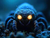 Macro shot of a mysterious deep-sea creature with glowing eyes emerging from the dark, AI generated [IBR125645893]